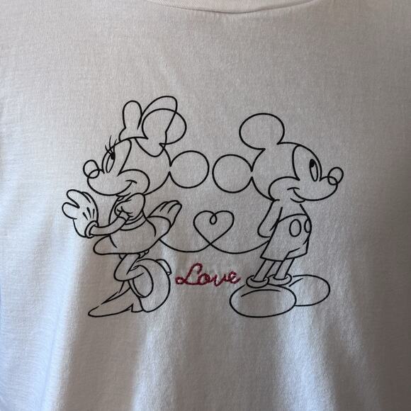 Disney Parks LOVE Mickey & Minnie Mouse T-Shirt Size Medium Short Sleeve White - Picture 2 of 7